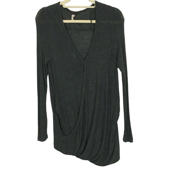 Free People Miss Rose Draped Front Jersey Knit Blouse Dark Grey Heather Wrap XS - Picture 2 of 16
